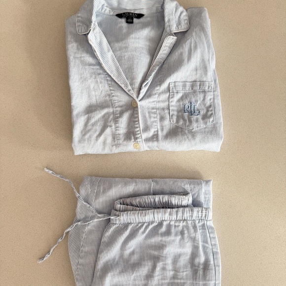 Lauren Ralph Lauren Blue & White Striped Pajama Set | Button-Up Sleepwear Size S - Picture 4 of 10